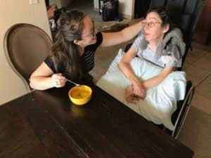 Caregiver Jess and mom with fall soup