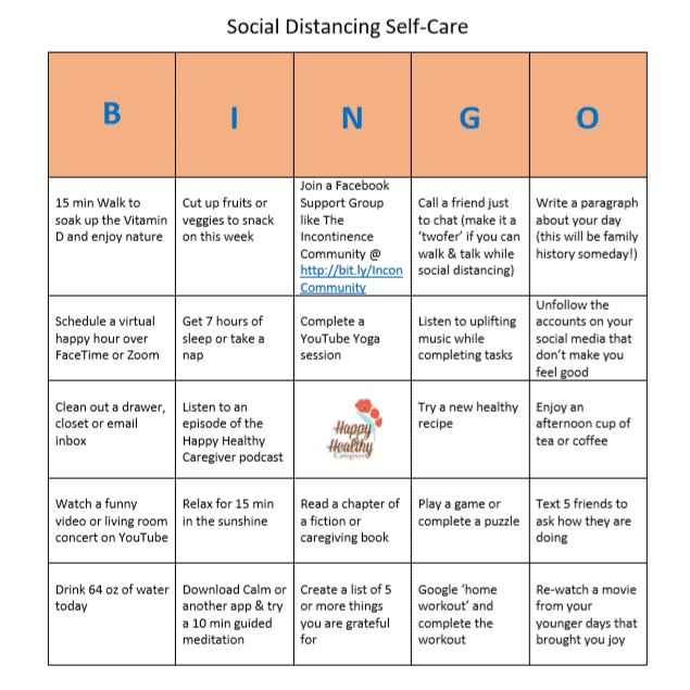 Social Distancing Self-Care Bingo Image
