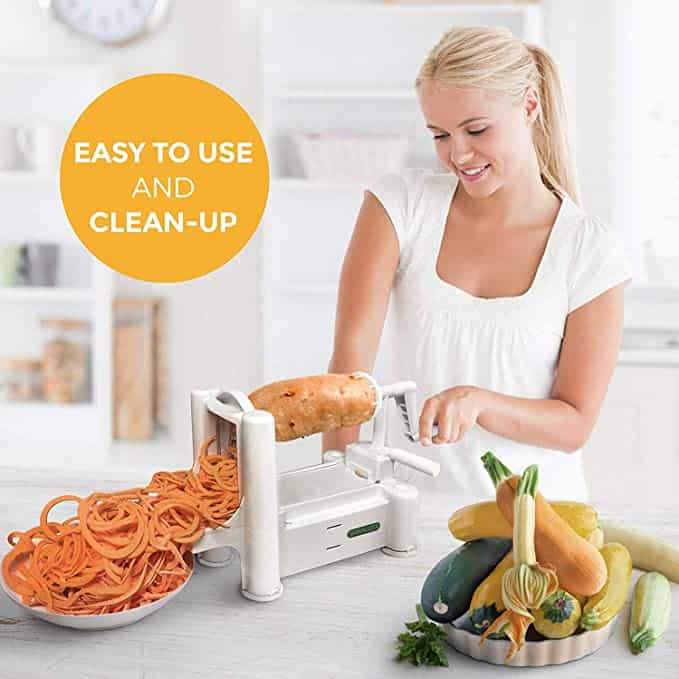 30% Stronger Heavier Duty Design Newest 7 Blade Spiralizer Vegetable Slicer Biggest Variety of Vegetable Cuts and Pastas for Healthy Low Carb/Paleo/Gluten-Free Meals 